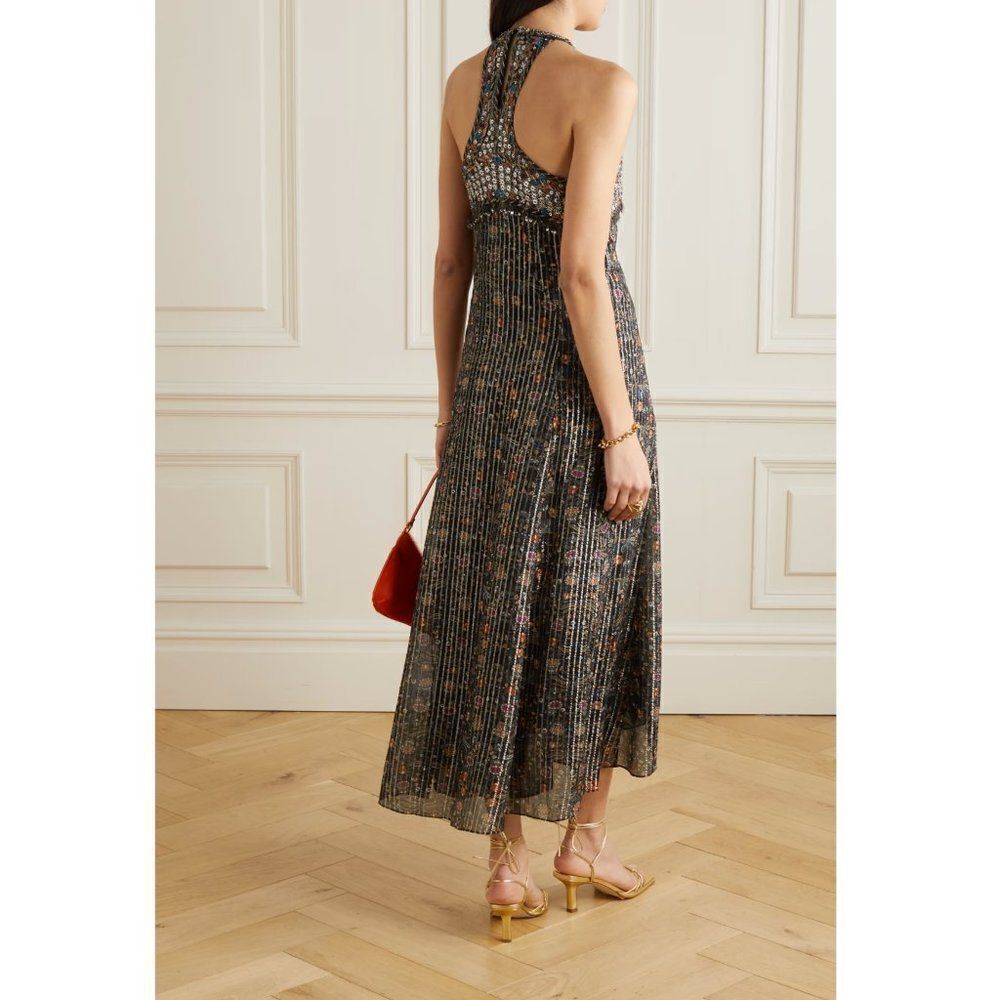 ISABEL MARANT Ophelie Embellished Metallic Printed Silk-blend Chiffon Midi Dress - Picture 3 of 16